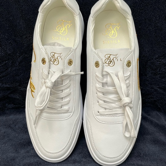Siksilk NWOT White Leather Sneakers  W/ Gold Accents Women’s Size 9 - Picture 2 of 10